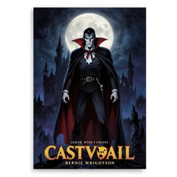 Castlevania poster by bernie wrightson, vampire, full moon, Drcula's castle, gothic, night time, horror,