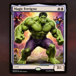 magic the gathering card, lou ferrigno as an hulk, as lobo from dc comics, octane render, artgerm, denis sarazhin, beeple, greg rutkowski, rim light, vibrant colors, highly detailed, dramatic lighting, 8 k, trending on artstation, very coherent