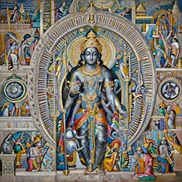 the epic scene from Hindu heaven in Ayodhya from Ramayan, by Canaletto, by Bruce Pennington, masterpiece, oil on canvas, trending on artstation, top on pixiv, cinematic composition, dramatic scene, beautiful lighting, sharp, high details, astrophotography, no frames, 8K