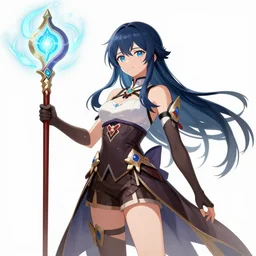 a female fantasy wizard anime character with staff emitting magical energies in one hand by hiromu arakawa