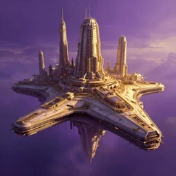 cyberpunk starship hovering city, atmospheric lighting, painted, intricate, golden hour and purple, ultra detailed by peter gric, giger, enki bilal