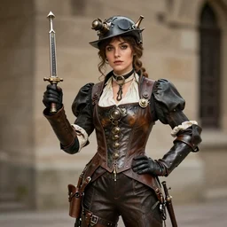 photo of a female steampunk musketeer