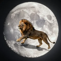 lion runnning over the moon