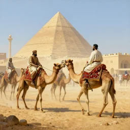 camel riders invading tahrir square in french orientalist painting style