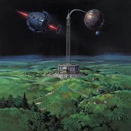 sci - fi space landscape by studio ghibli, matte painting