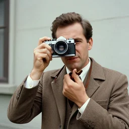a man in the 1 9 7 0 s holding a camera