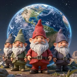 The gnomes have made technological progress and are leaving the earth, highly detailed, 8k resolution, masterpiece, octane render, HDR, trending on artstation, 4k, 8k, HD