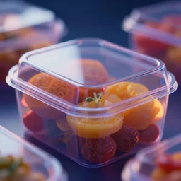 unbelievably epic cinematic 8 k hd movie shot of close - up transparent food box. by a pro commercial movie director. motion, vfx, inspirational arthouse, wlop, great composition, artstation, gradient colors