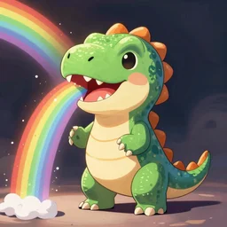 chibi dinosaur puking rainbow, anime, portrait, fantasy art