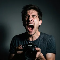 portrait of a man screaming in terror, taken by a famous photographer. 8 5 mm lens f / 1. 8, chiaroscuro