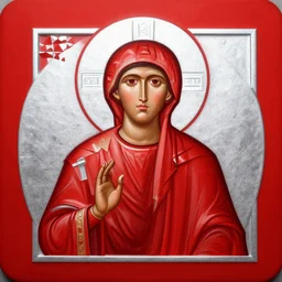 red and silver icon of the Theotokos