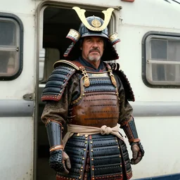 david spade as joe dirt wearing samurai armor hanging out in a trailer park