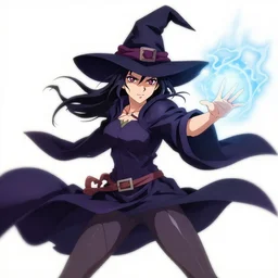 key anime visual portrait of an adult witch defending with magic, dynamic pose, cinematic, film grain, designed by yoh yoshinari, detailed, intricate, at night, dramatic lighting