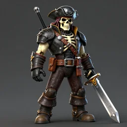 skeleton space pirate holding a vibrosword, epic sci - fi character art