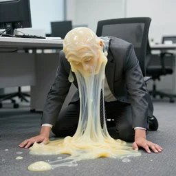 bored office worker but his face is like skin coloured slime and melting onto the floor, stock photo