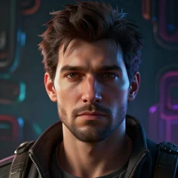 face portrait of a man with a highly detailed abstract 3 d background with dark and moody lighting, 3 d video game, futuristic, science fiction, atmosphere, octane render, depth of field, unreal engine 5, vibrant color, trending on artstation, ultra high detail, ultra realistic, cinematic lighting, focused, 8 k
