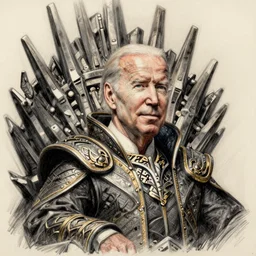 hand drawn portrait of the face of a Joe Biden lich king sitting on his iron throne, zombification lovecraftian D&D