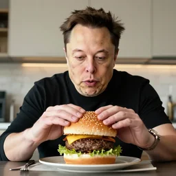elon musk making a hamburger in a kitchen