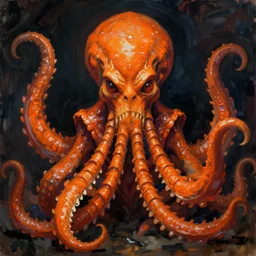 portrait of orange cthulhu by greg rutkowski in the style of egon schiele