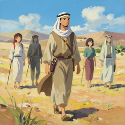 bedouin warrior wandering at an oasis trending pixiv fanbox, acrylic palette knife, style of makoto shinkai takashi takeuchi yoshiyuki sadamoto greg rutkowski chiho aoshima