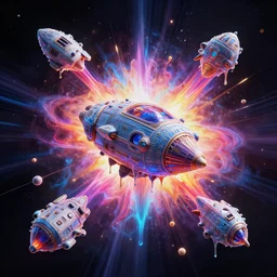 jelly rococo gel spaceships bursting plasma and colorful auras, liquid, drippy, splashing, scifi 3 d paint spray by beeple, rob gonsalves, jeff koons, jacek yerka, m. c. escher