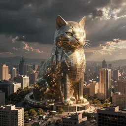 concept art of a huge cat - like building in the middle of a city, art by moebius, digital art