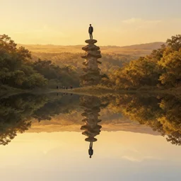 symmetry!! surreal landscape of a dream, lucid dream, people, very detailed, serene, peaceful, golden hour, perfect lighting, perfect composition, digital art, illustration, artstation, artgerm, derek zabrocki, greg rutkowski, 4 k