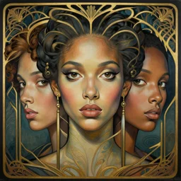 a streamline moderne, art nouveau, multi - ethnic and multi - racial portrait in the style of charlie bowater, and in the style of donato giancola, and in the style of charles dulac. intelligent, expressive, very large eyes. symmetry, ultrasharp focus, dramatic lighting, photorealistic digital painting, intricate, elegant, complex, highly detailed, symmetrical, centered background.