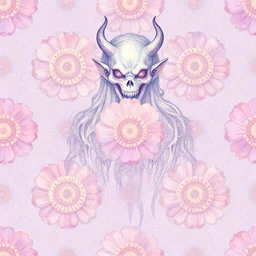 a seamless gigantic flower demon pattern, horror, pastel, scary, demonic, artstation, digital art.