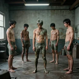 8 k, highly detailed ultra realistic medium size room with figure film still 1 9 9 2 industrial skin water mold