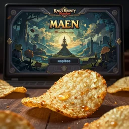 a very close - up potato chips, in concept art of main menu loading screen background. for russian mmorpg king's bounty by katauri, by a chinese freelance artist, artstation, behance, style of hearthstone