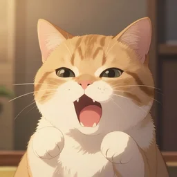 8 k uhd this cat has too many mouths to feed, anime, soft warm ambient light