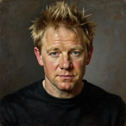 portrait of gordon ramsay, oil painting by jan van eyck, northern renaissance art, oil on canvas, wet - on - wet technique, realistic, expressive emotions, intricate textures, illusionistic detail