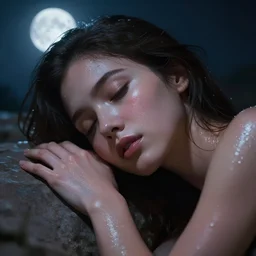 epic masterpiece sweet dreams, sweaty skin, hyperrealistic, octane render, cinematic, night, moon, beautiful face and flawless skin, perfect hands, 5 fingers, emerald by Edgar Maxence and Ross Tran and Michael Whelan, Lorenzo Sperlonga Legends of Runeterra