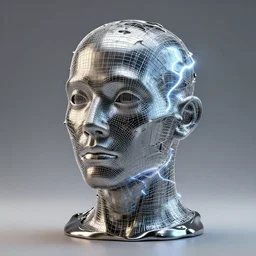 3 d render of a wireframe of a melted human head, sculpture, chrometype, liquid metal, neotribal, raytraced, volumetric lightning, 8 k, by zhelong xu, ouchh and and innate studio