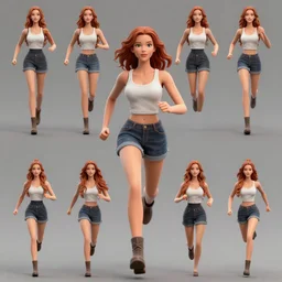 christina hendrix character model, running sequence, pose 4 of 1 6, orthographic front view, single figure, 4 k photograph, clear details, pose 4 of 1 6,