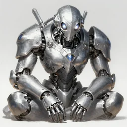 a highly detailed illustration of colossal silver mechanical giant, with big glowing iron giant eyes, gentle calm doting pose, intricate, elegant, highly detailed, centered, digital painting, artstation, concept art, smooth, sharp focus, league of legends concept art, WLOP