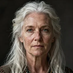 a rustic woman, detailed face, white hair, by greg rutkowski, mandy jurgens