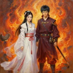 oil painting of the wedding of fire lord zuko and katara in the fire nation, studio mir, oil painting