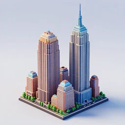 3 d isometric diorama full view of a two tall new york buildings on top of it, detailed, sharp focus, a 3 d render by filip hodas, featured on polycount, cubo - futurism, colorful, voxel art, diorama, cityscape, octane render, no crop!!!