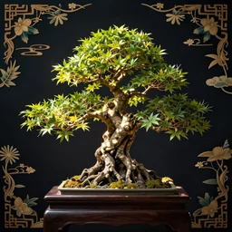 toile pattern bonsai portrait, chinoiserie wallpaper, artstation
