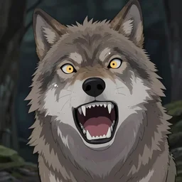 A shocked wolf with shark teeth, trending on pixiv