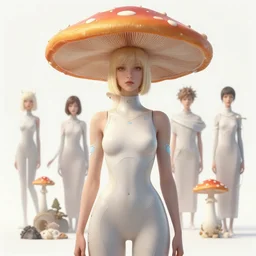 pretty futuristic blonde model with hallucination mushroom : : by martine johanna and simon stalenhag and chie yoshii and casey weldon and wlop : : ornate, dynamic, particulate, rich colors, intricate, elegant, highly detailed, vogue, harper's bazaar art, fashion magazine, smooth, sharp focus, 8 k, octane render,