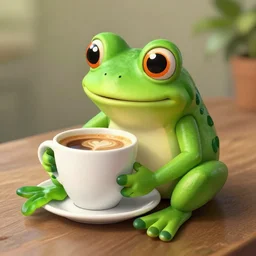 mad frog drinking coffee