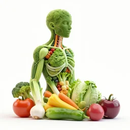 anatomy illustration made with vegetables, ultra realistic, concept art, photorealistic, octane render, 8 k, unreal engine. art by gustave dore and nori inoguchi and sam kaplan and zachary goulko and christopher marley and artgerm and alphonse mucha, colorful