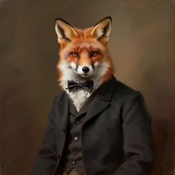 a victorian portrait of a fox in a suit