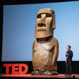 A photo of a moai statue giving a TED talk, highly detailed, 4k