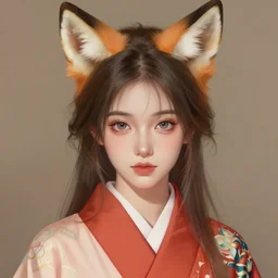 A portrait of a beautiful woman with fox ears wearing a kimono, digital painting, by Stanley Artgerm Lau, WLOP, Rossdraws, LeraPi, and Sakimichan, digtial painting, trending on ArtStation, deviantart, SFW version, large anime eyes