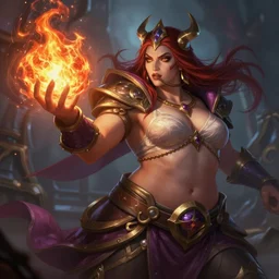 The sorceress casting a fire ball, league of legends, strong fat bacchanalian body, highly detailed, digital painting, artstation, concept art, smooth, sharp focus, illustration, ArtStation, art by 100% Hearthstone
