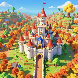 3D Mario 64 castle aerial view in the fall, 4k